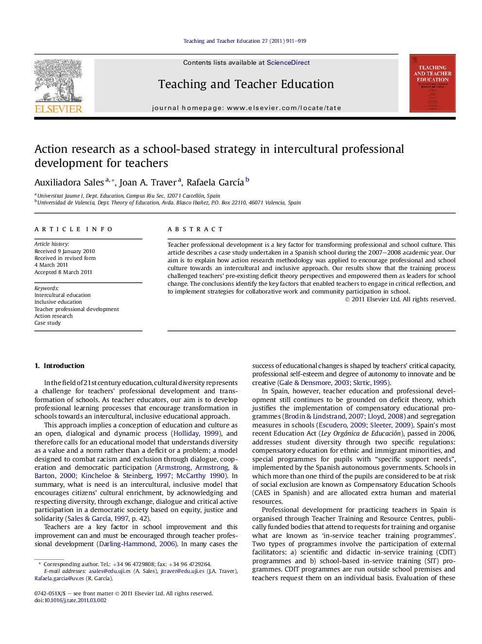 Action research as a school-based strategy in intercultural professional development for teachers