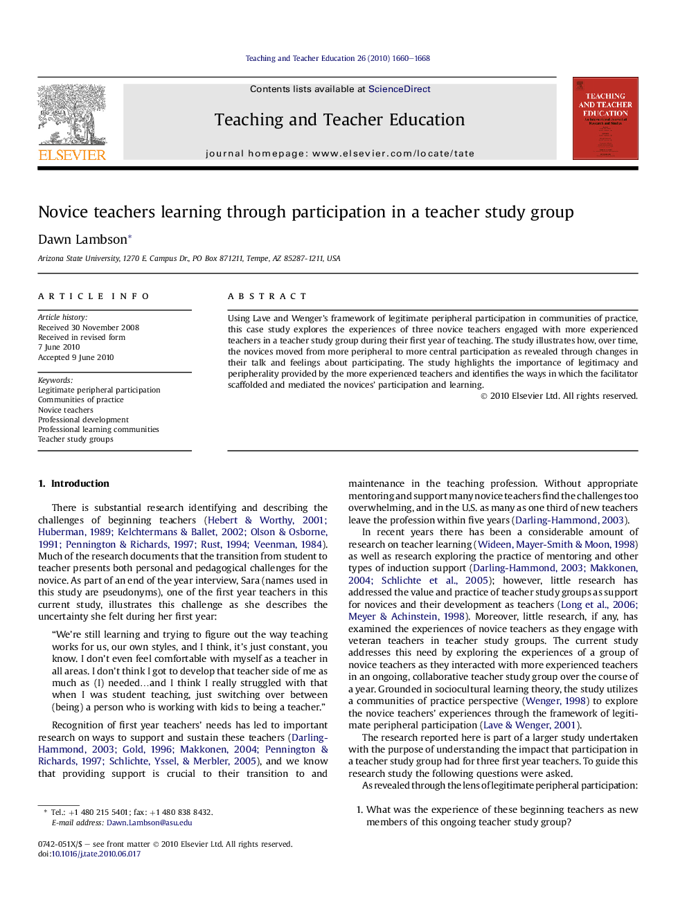 Novice teachers learning through participation in a teacher study group