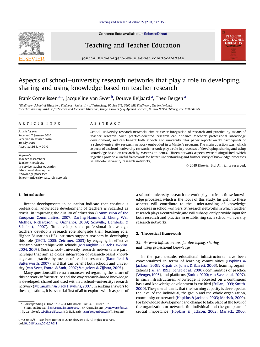 Aspects of school–university research networks that play a role in developing, sharing and using knowledge based on teacher research