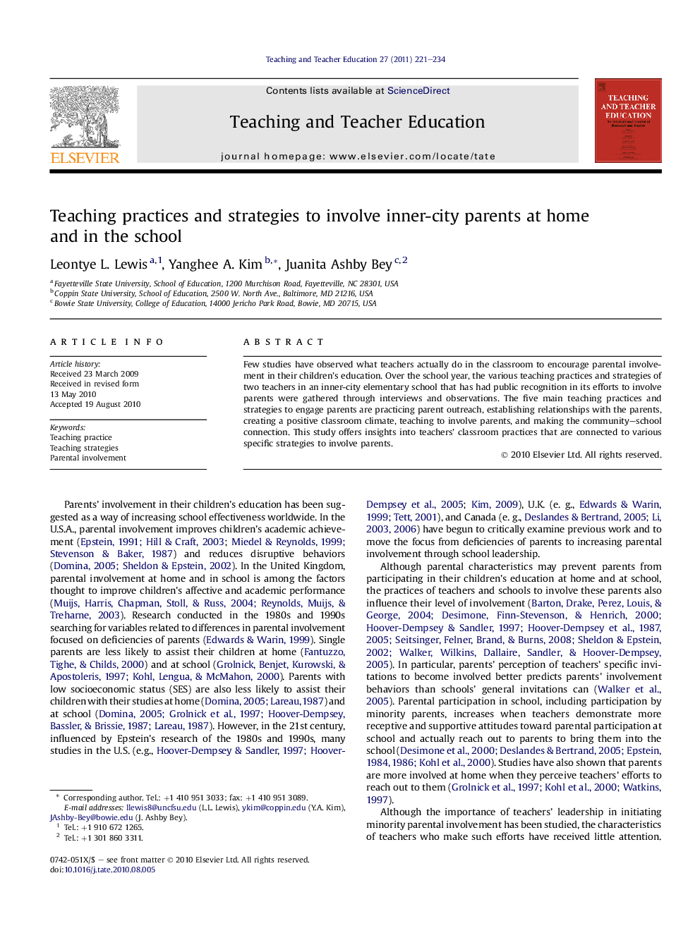 عکس صفحه اول مقاله: Teaching practices and strategies to involve inner-city parents at home and in the school Teaching practices and strategies to involve inner-city parents at home and in the school