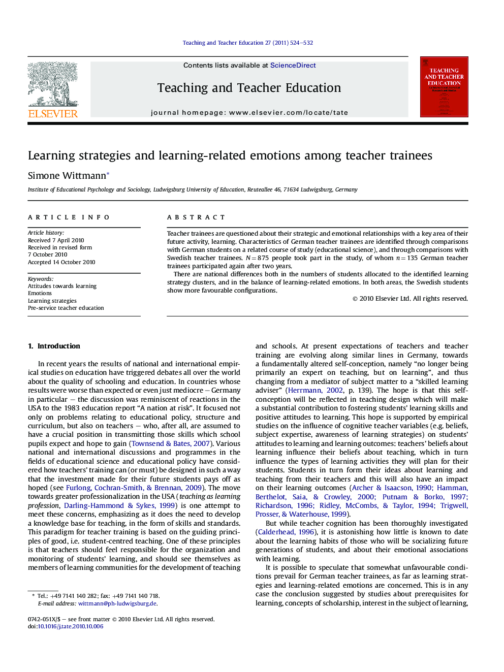 Learning strategies and learning-related emotions among teacher trainees