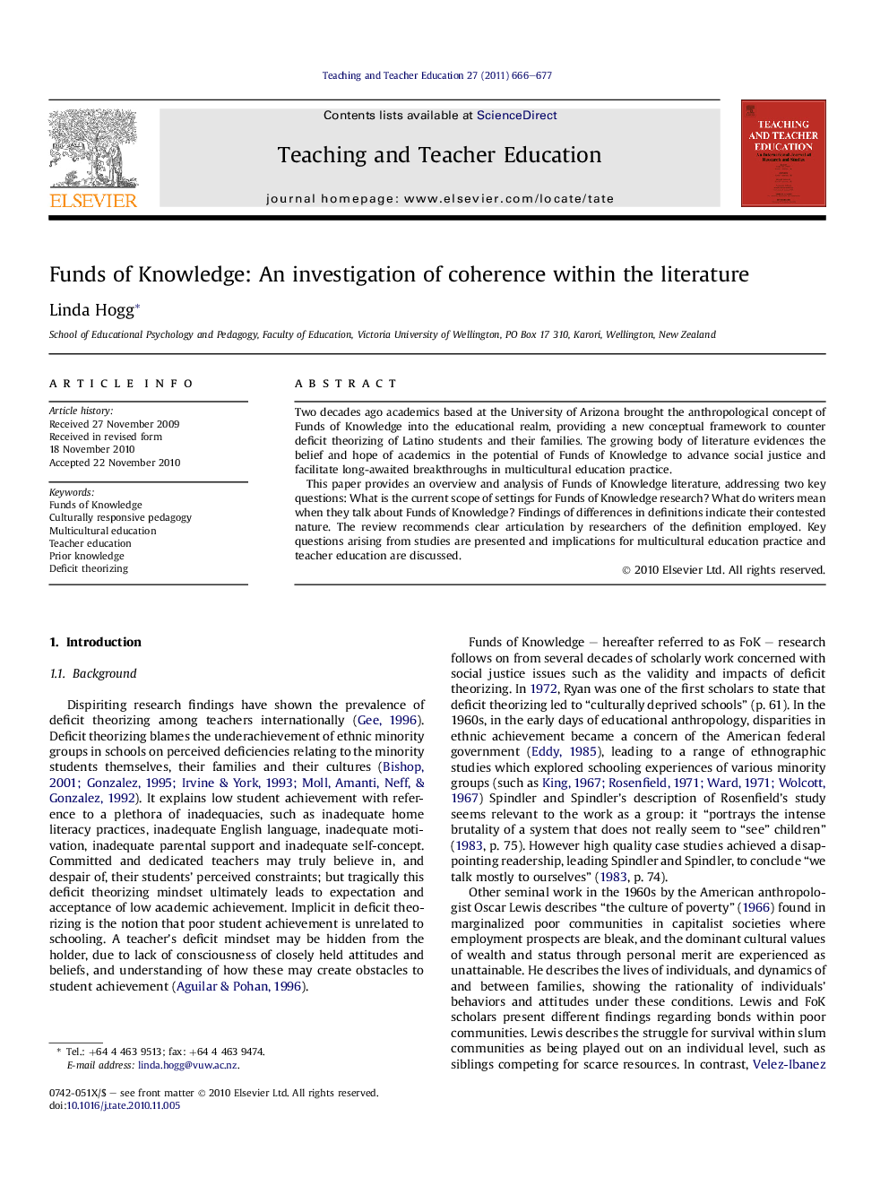 Funds of Knowledge: An investigation of coherence within the literature