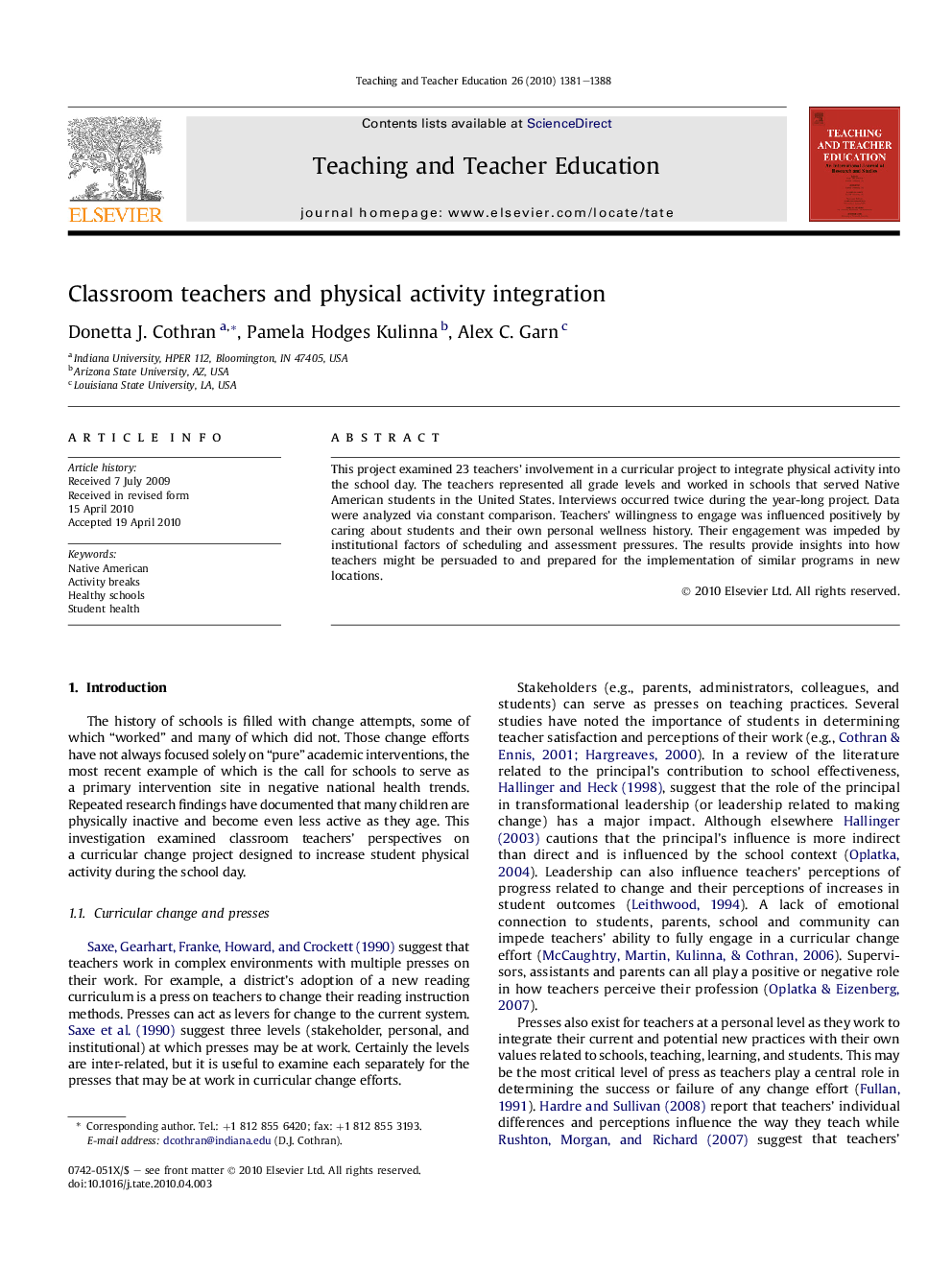 Classroom teachers and physical activity integration