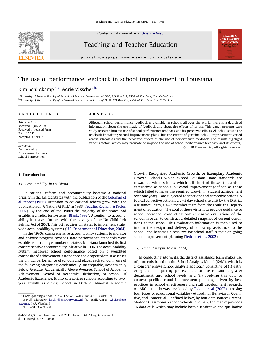 عکس صفحه اول مقاله: The use of performance feedback in school improvement in Louisiana The use of performance feedback in school improvement in Louisiana