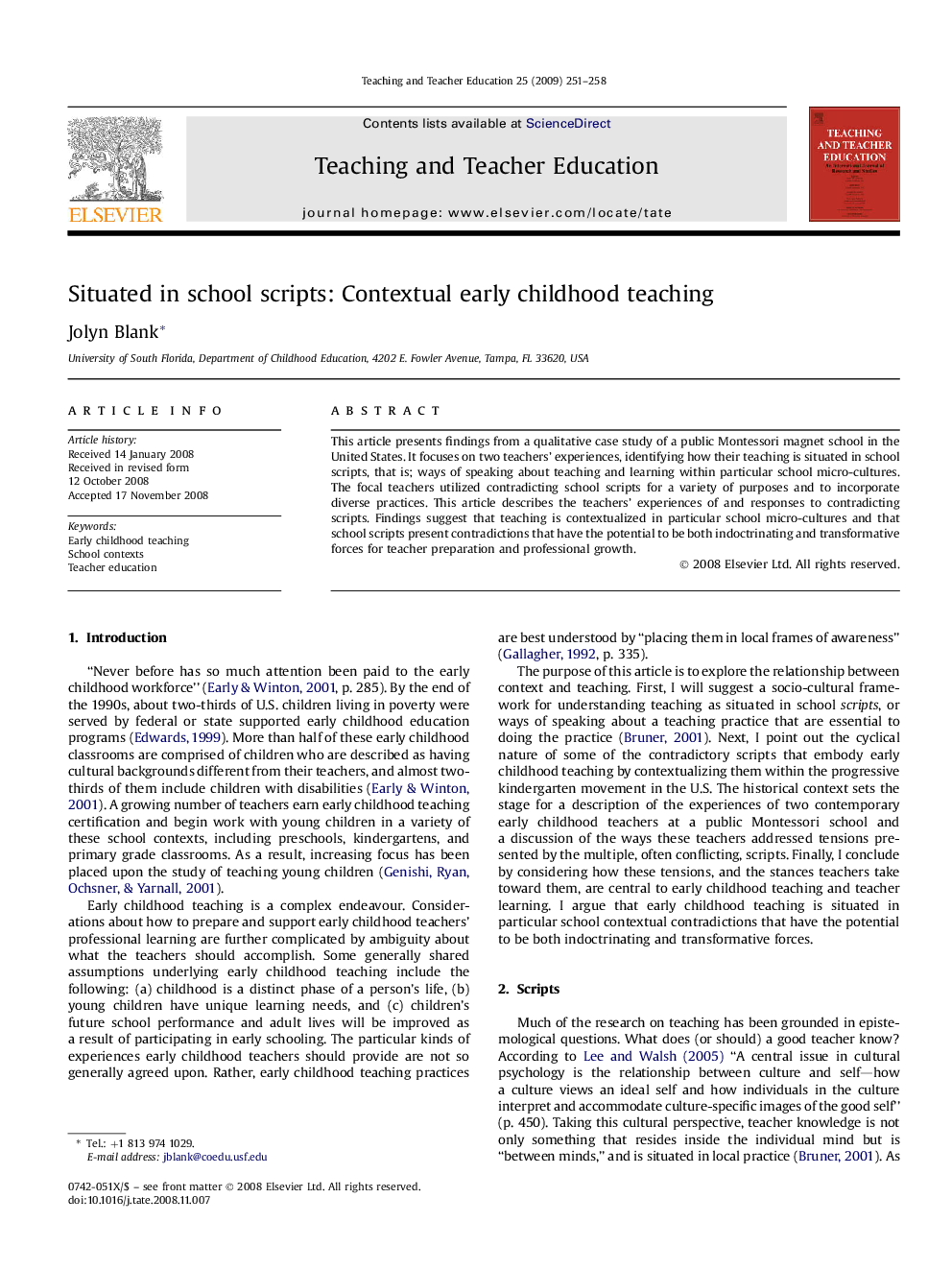 عکس صفحه اول مقاله: Situated in school scripts: Contextual early childhood teaching Situated in school scripts: Contextual early childhood teaching