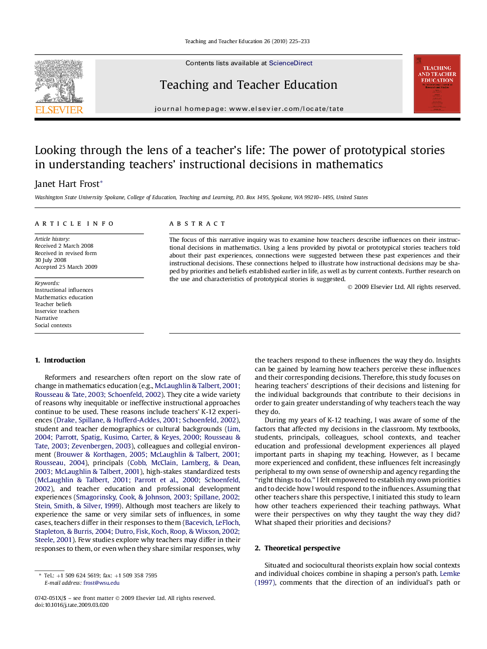 Looking through the lens of a teacher's life: The power of prototypical stories in understanding teachers' instructional decisions in mathematics