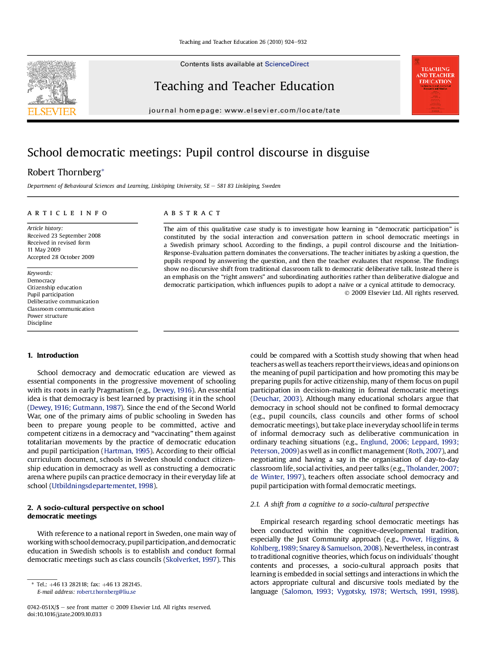 School democratic meetings: Pupil control discourse in disguise