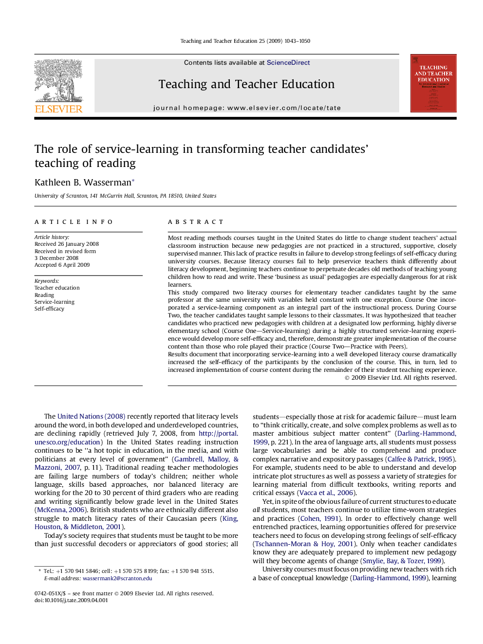 The role of service-learning in transforming teacher candidates' teaching of reading