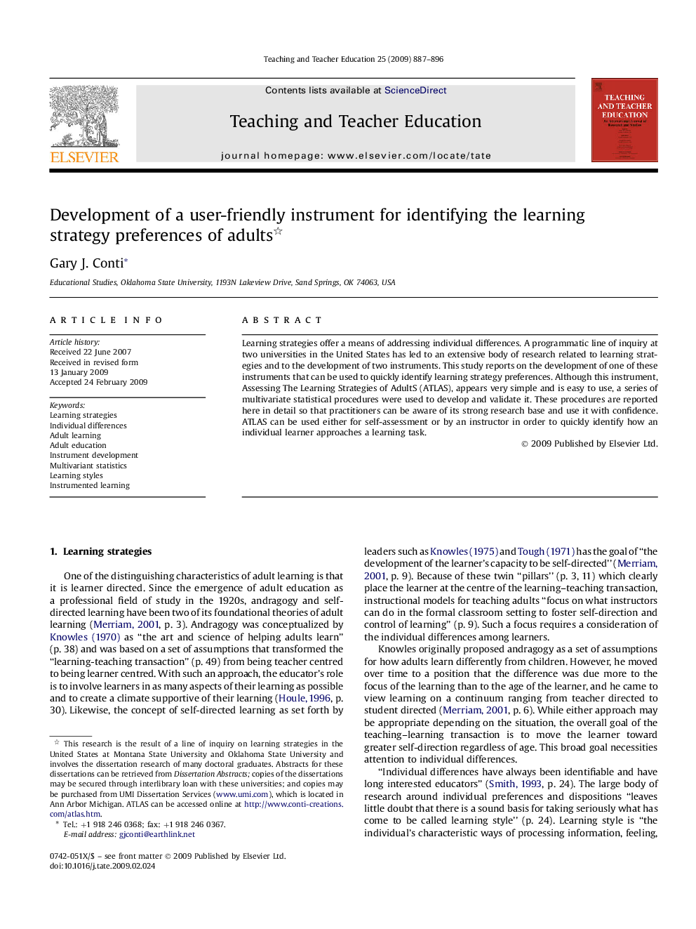 Development of a user-friendly instrument for identifying the learning strategy preferences of adults 