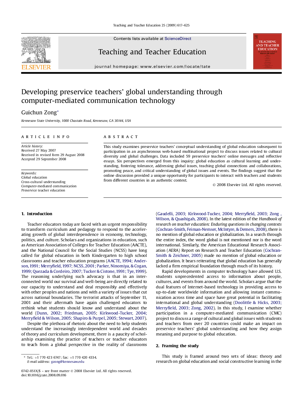 Developing preservice teachers' global understanding through computer-mediated communication technology