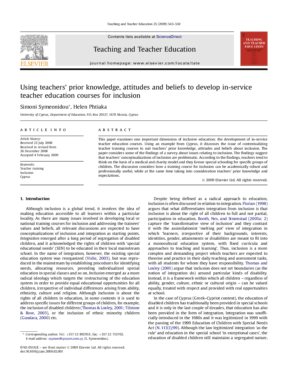 Using teachers' prior knowledge, attitudes and beliefs to develop in-service teacher education courses for inclusion