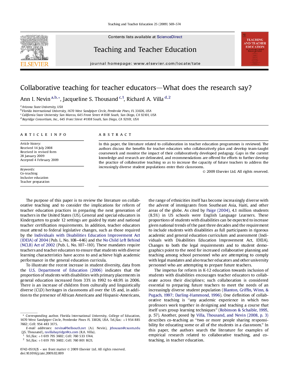 Collaborative teaching for teacher educators—What does the research say?