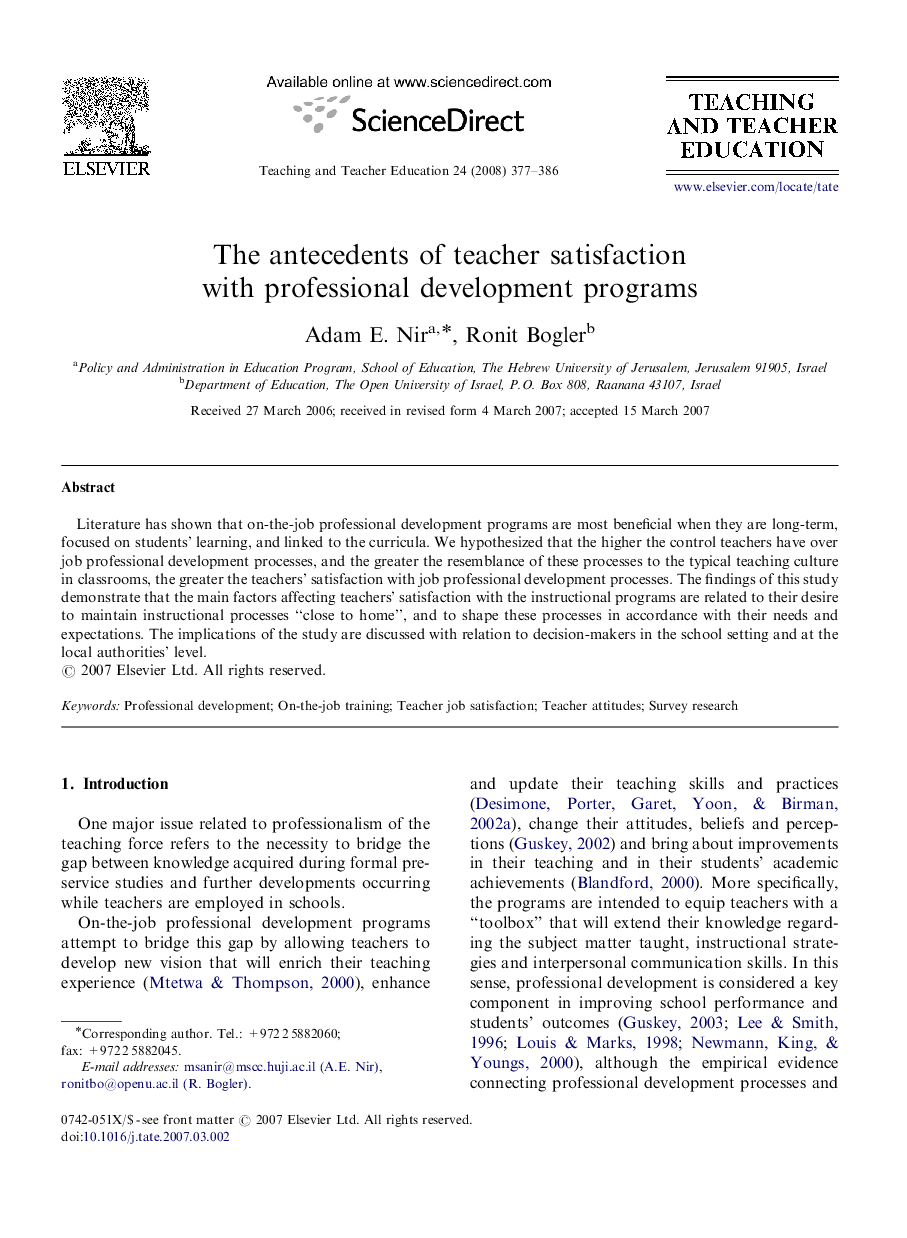 The antecedents of teacher satisfaction with professional development programs