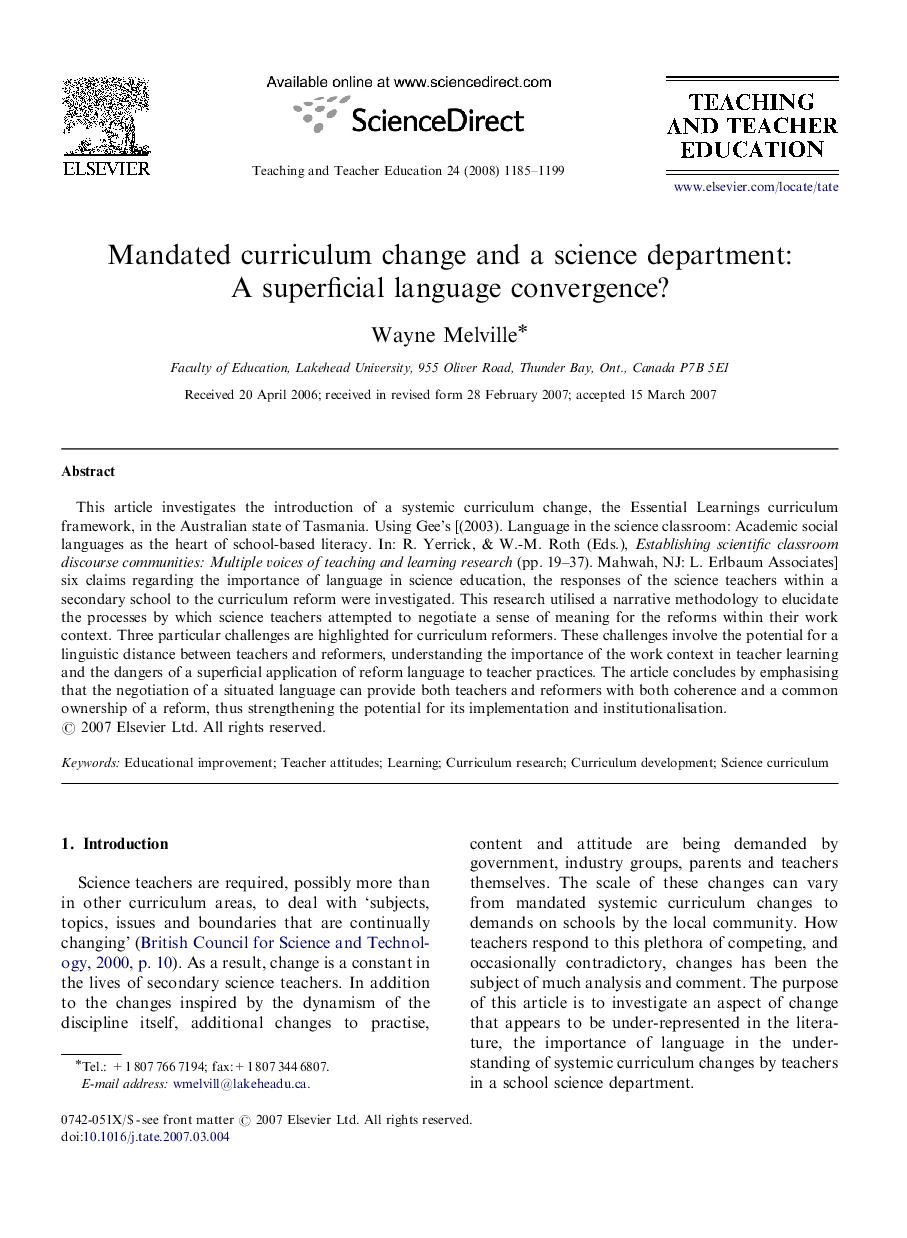 Mandated curriculum change and a science department: A superficial language convergence?