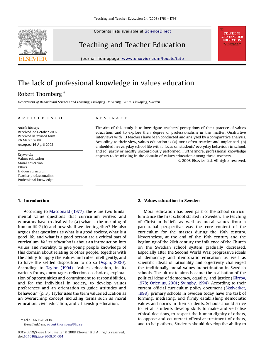 The lack of professional knowledge in values education