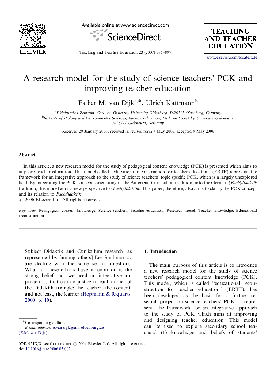 A research model for the study of science teachers’ PCK and improving teacher education