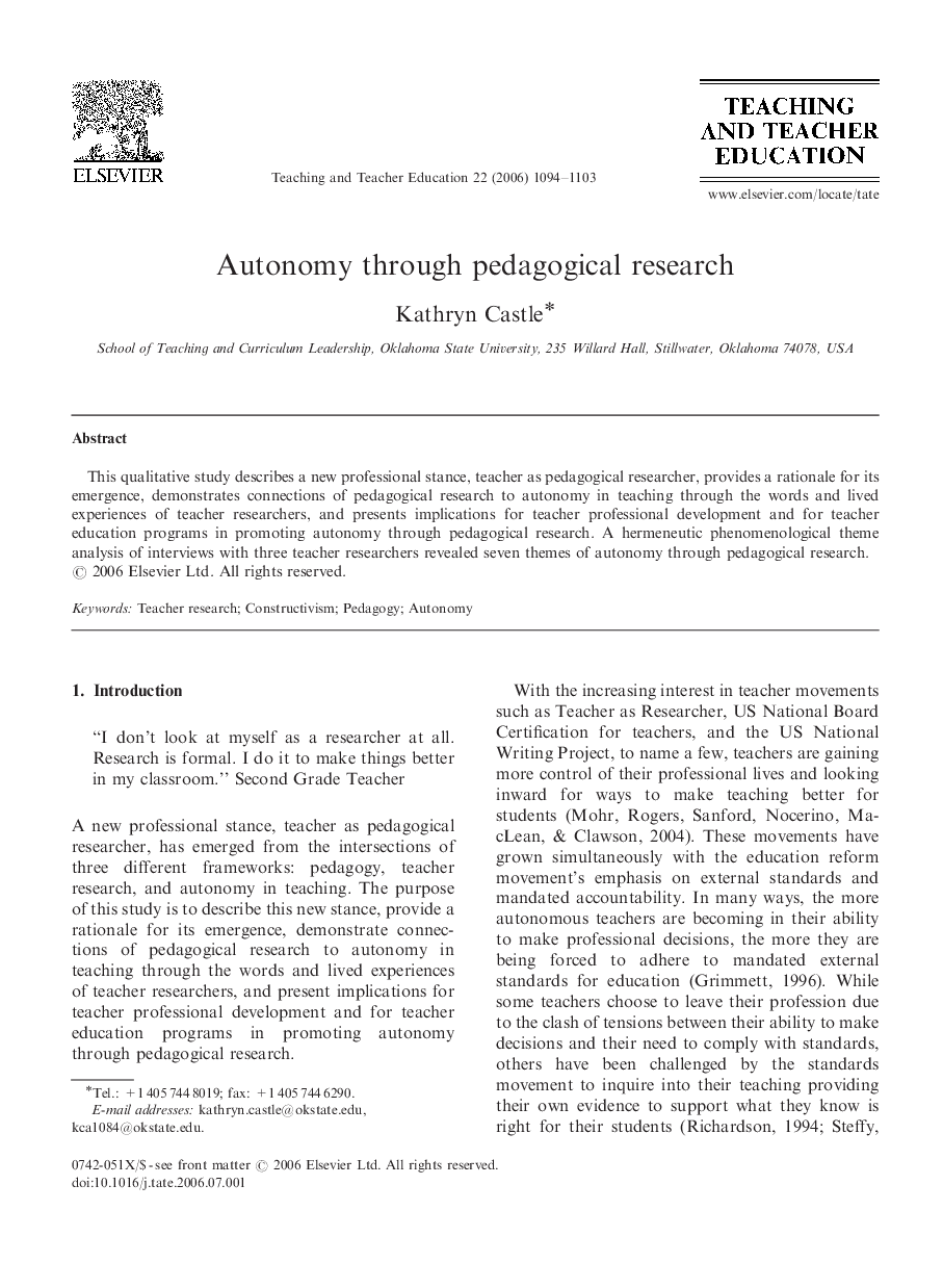 Autonomy through pedagogical research