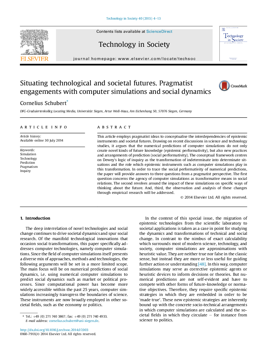 Situating technological and societal futures. Pragmatist engagements with computer simulations and social dynamics