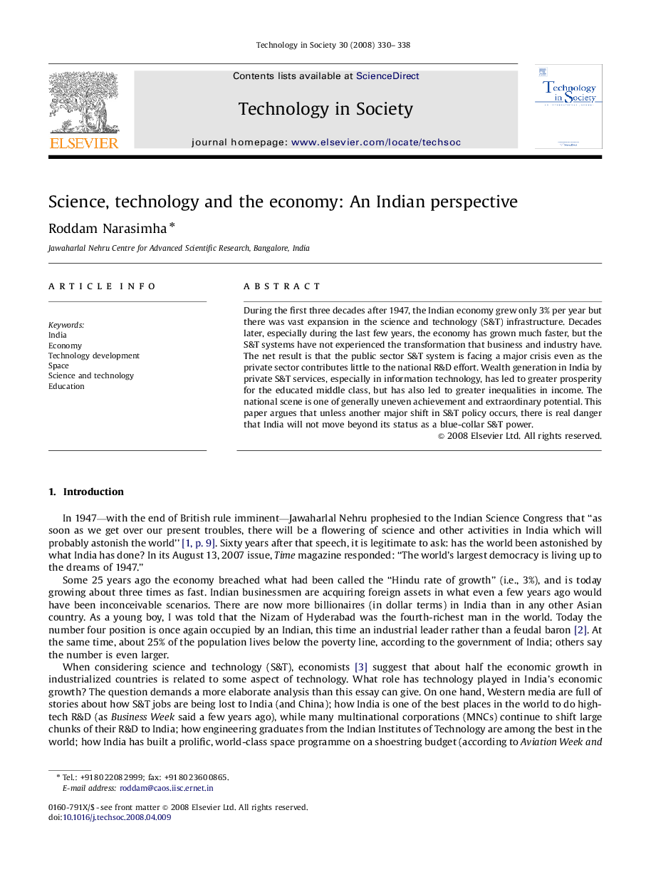 Science, technology and the economy: An Indian perspective