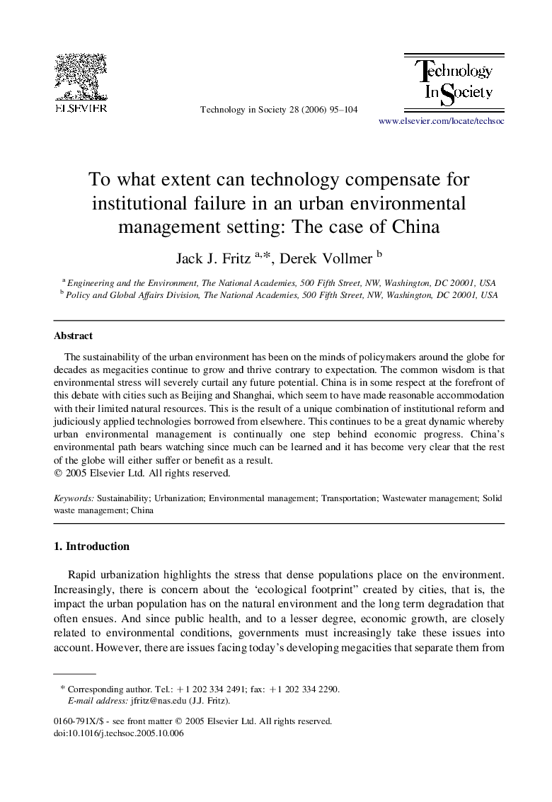 To what extent can technology compensate for institutional failure in an urban environmental management setting: The case of China