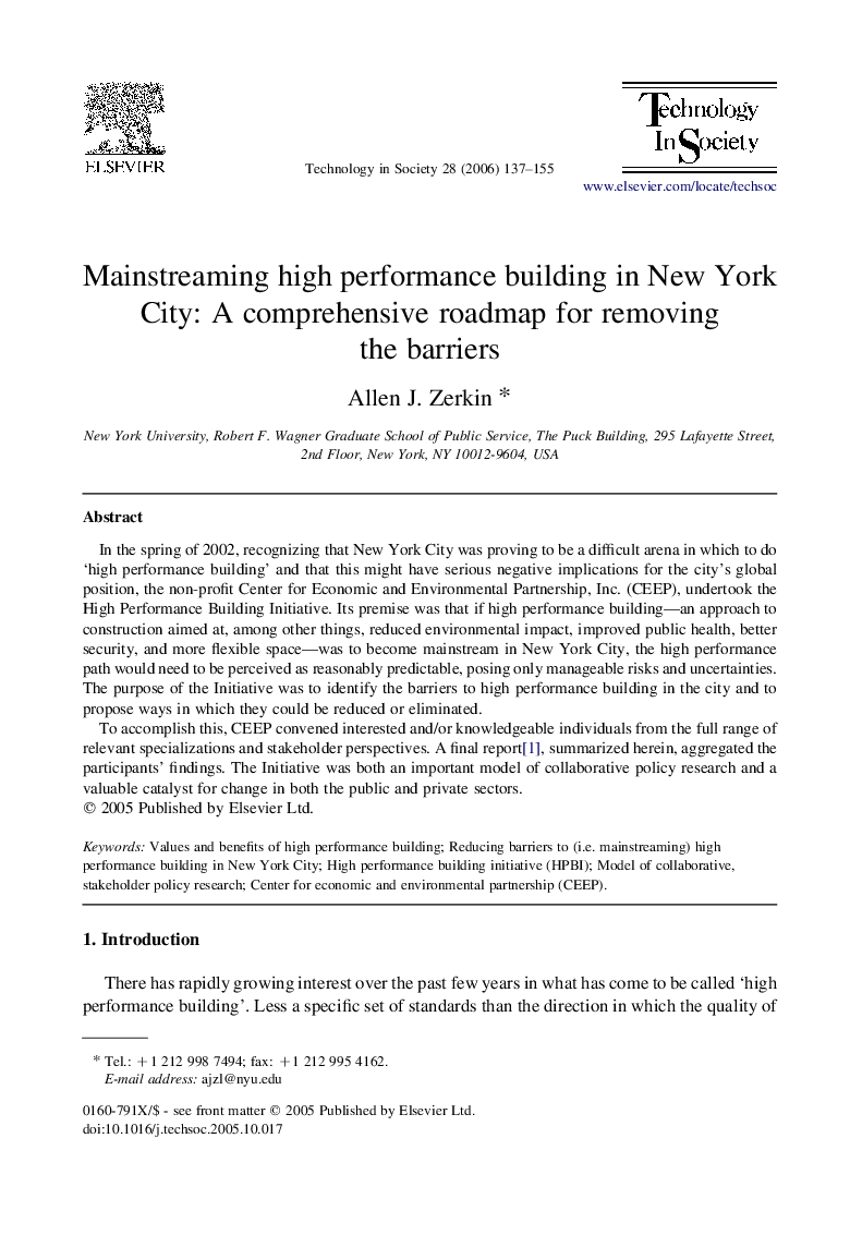 Mainstreaming high performance building in New York City: A comprehensive roadmap for removing the barriers