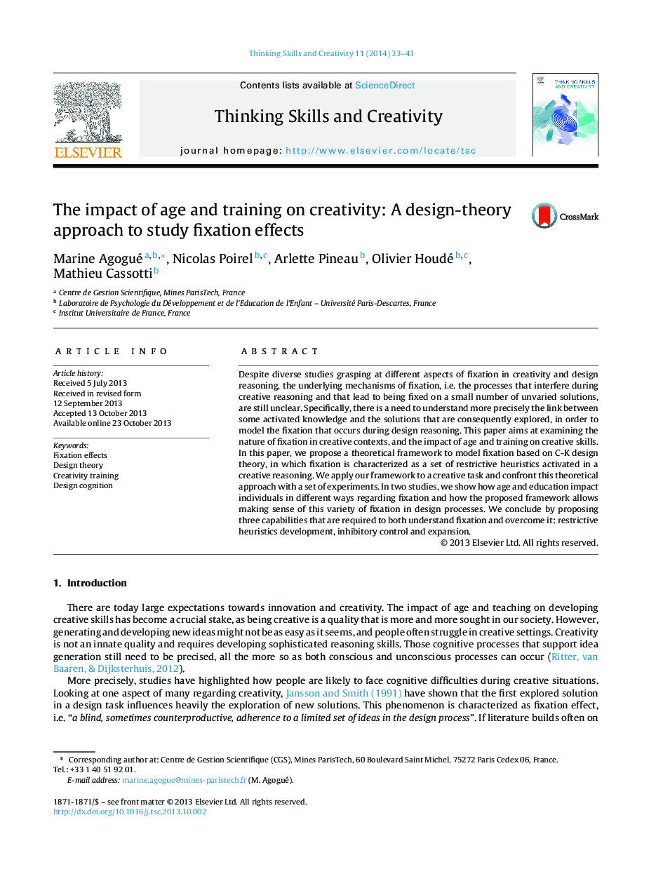 The impact of age and training on creativity: A design-theory approach to study fixation effects