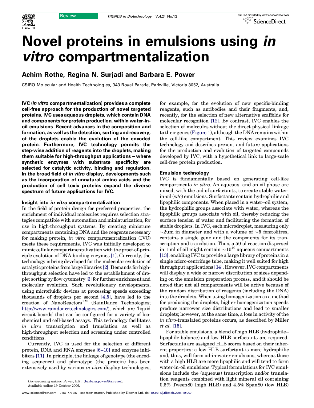 Novel proteins in emulsions using in vitro compartmentalization