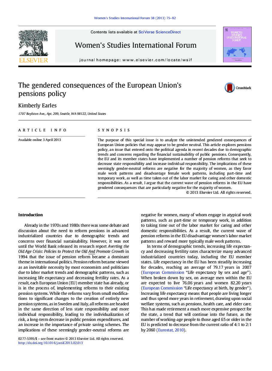 The gendered consequences of the European Union's pensions policy