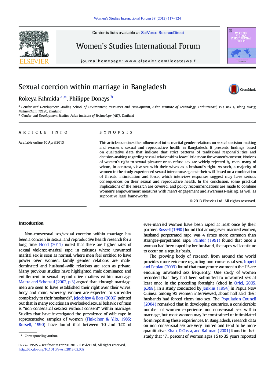 Sexual coercion within marriage in Bangladesh