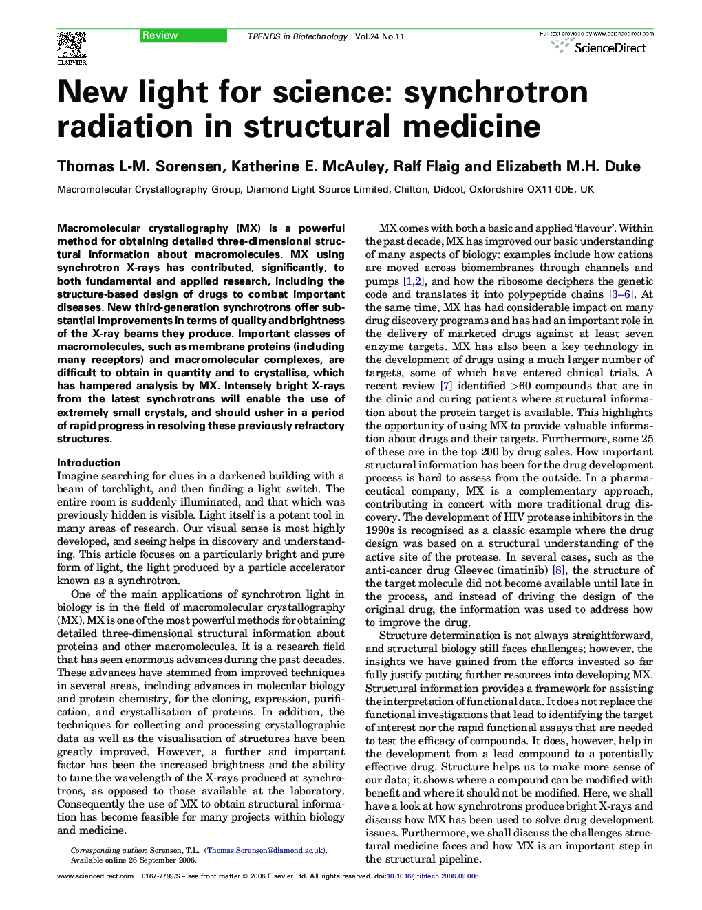 عکس صفحه اول مقاله: New light for science: synchrotron radiation in structural medicine New light for science: synchrotron radiation in structural medicine