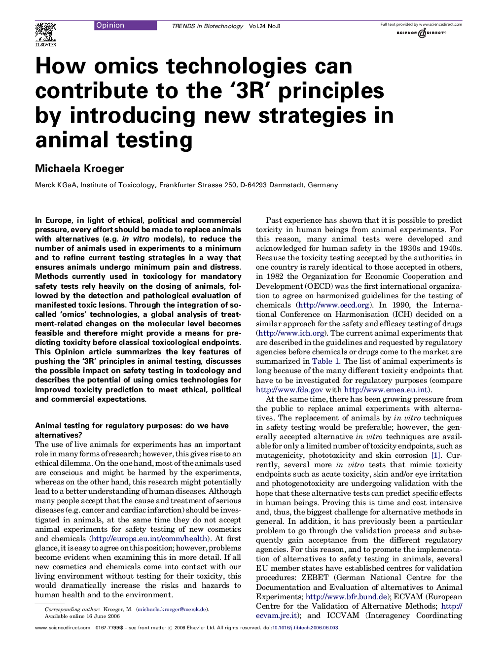 How omics technologies can contribute to the ‘3R’ principles by introducing new strategies in animal testing