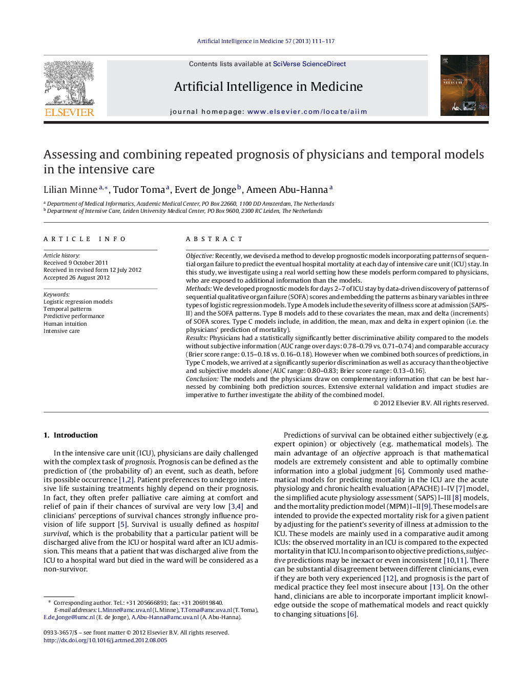 Assessing and combining repeated prognosis of physicians and temporal models in the intensive care