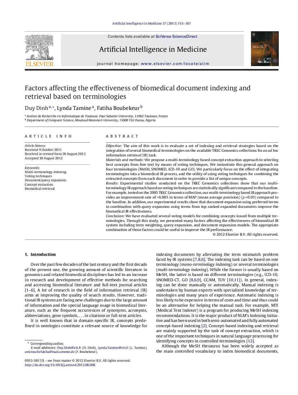 Factors affecting the effectiveness of biomedical document indexing and retrieval based on terminologies