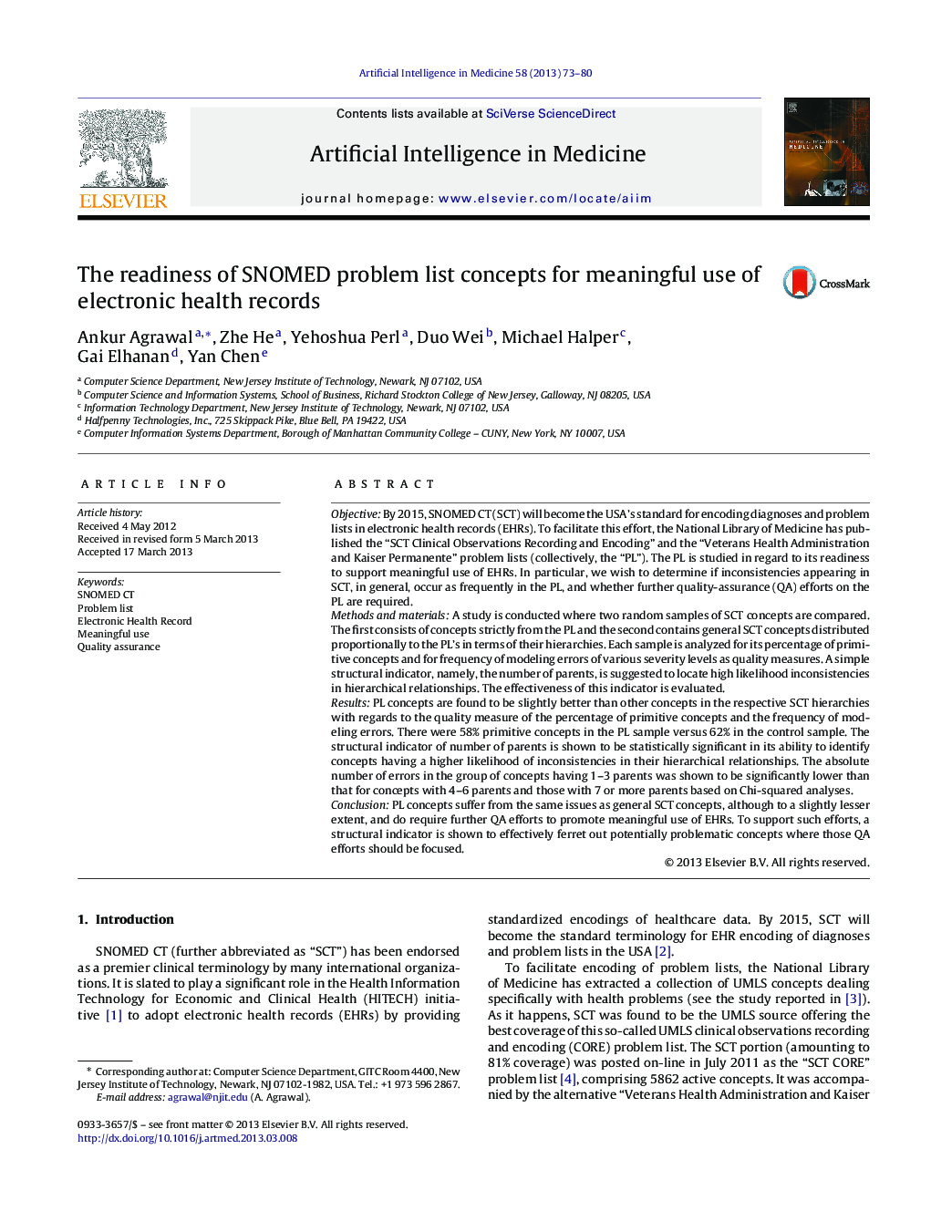 The readiness of SNOMED problem list concepts for meaningful use of electronic health records