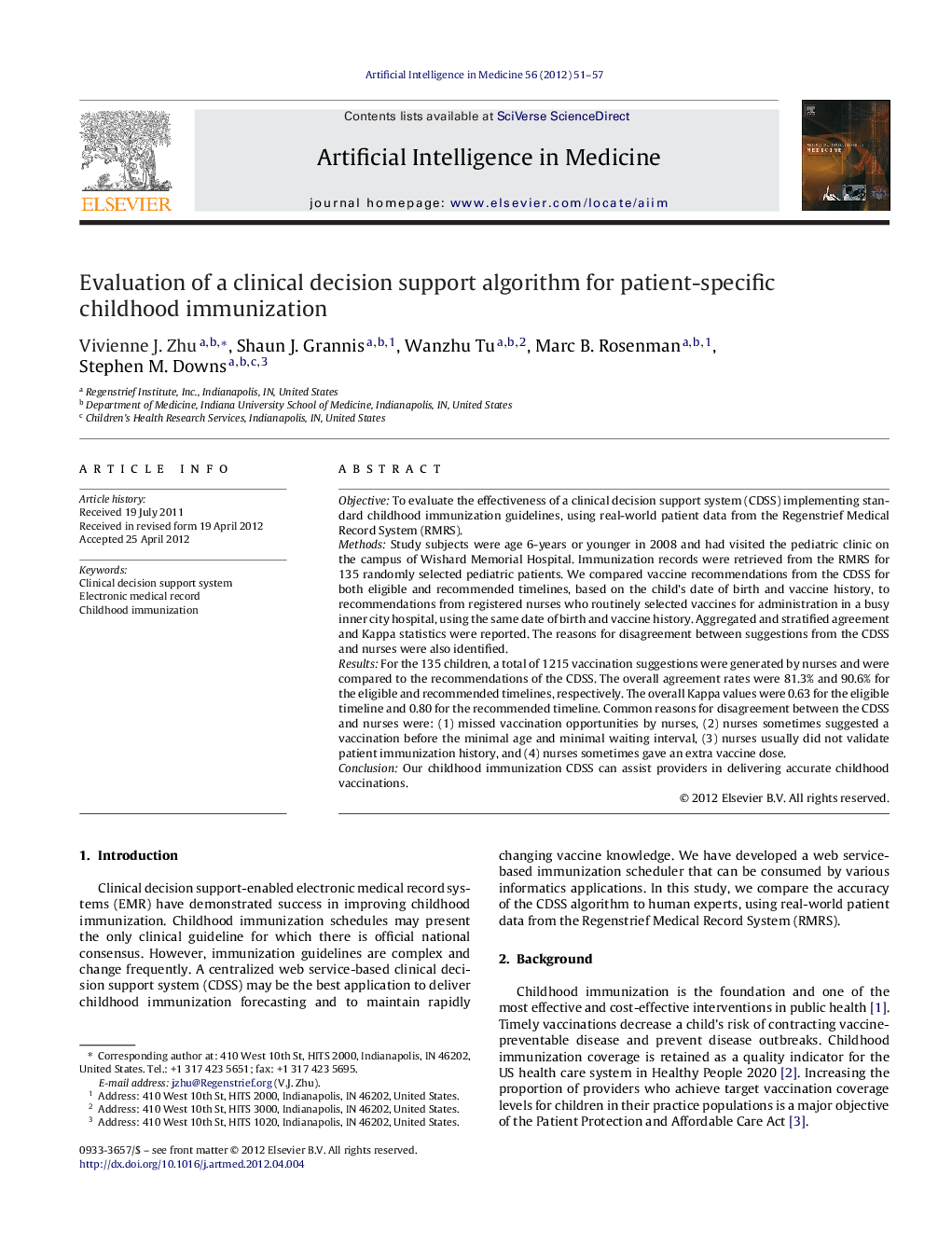 Evaluation of a clinical decision support algorithm for patient-specific childhood immunization