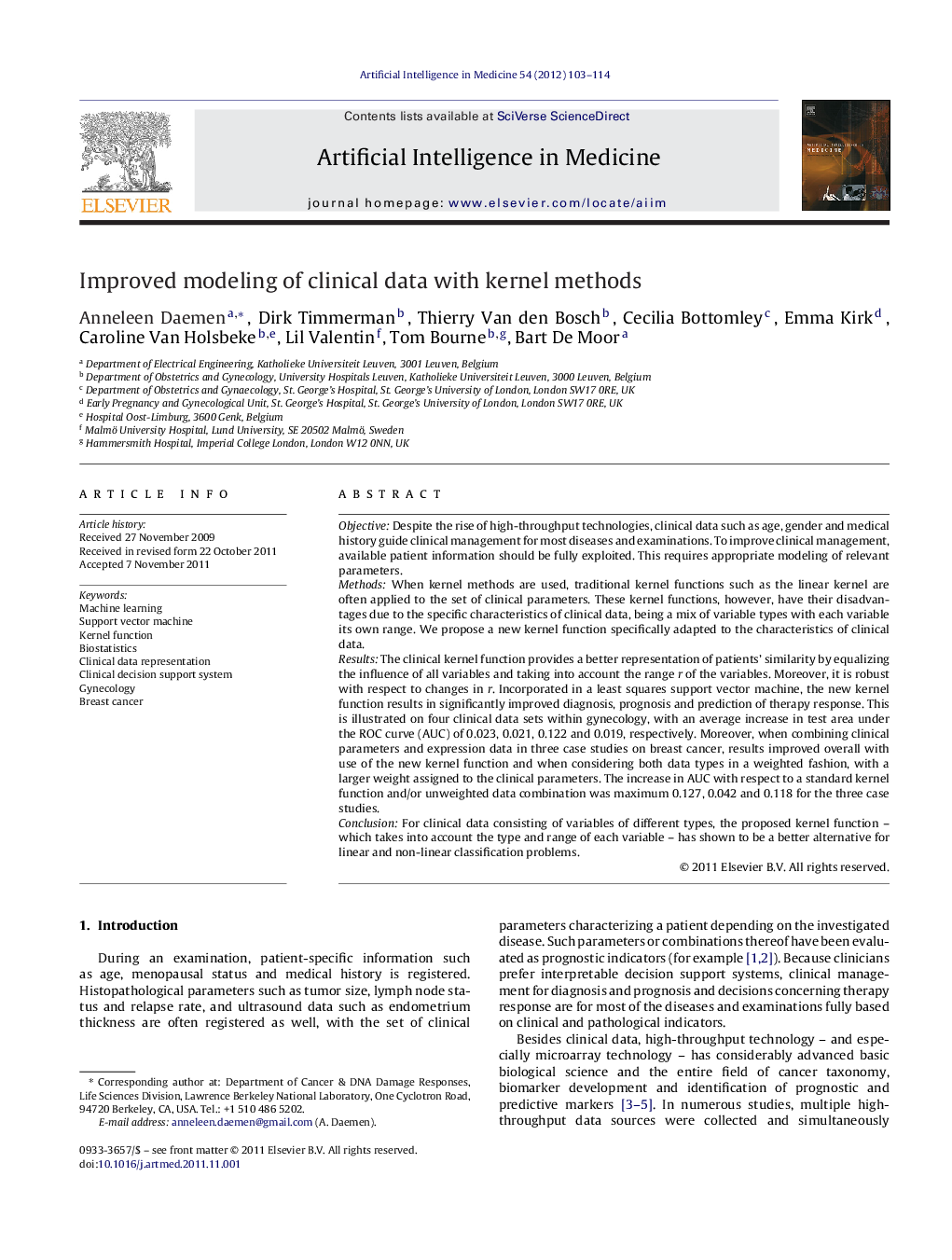 Improved modeling of clinical data with kernel methods