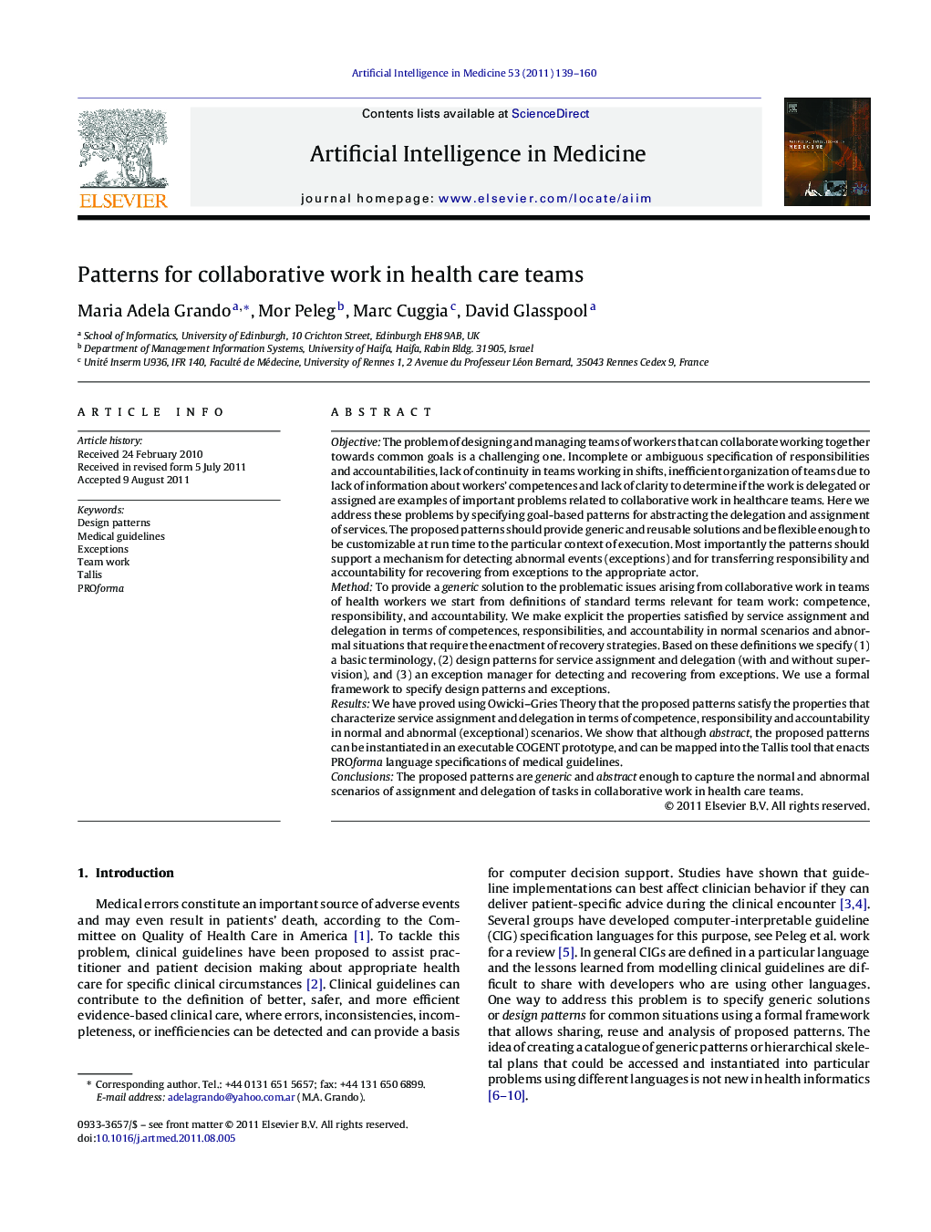 Patterns for collaborative work in health care teams