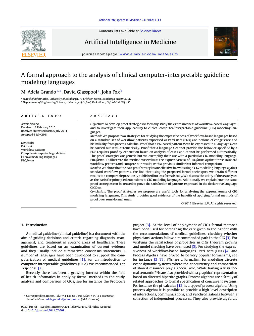 A formal approach to the analysis of clinical computer-interpretable guideline modeling languages