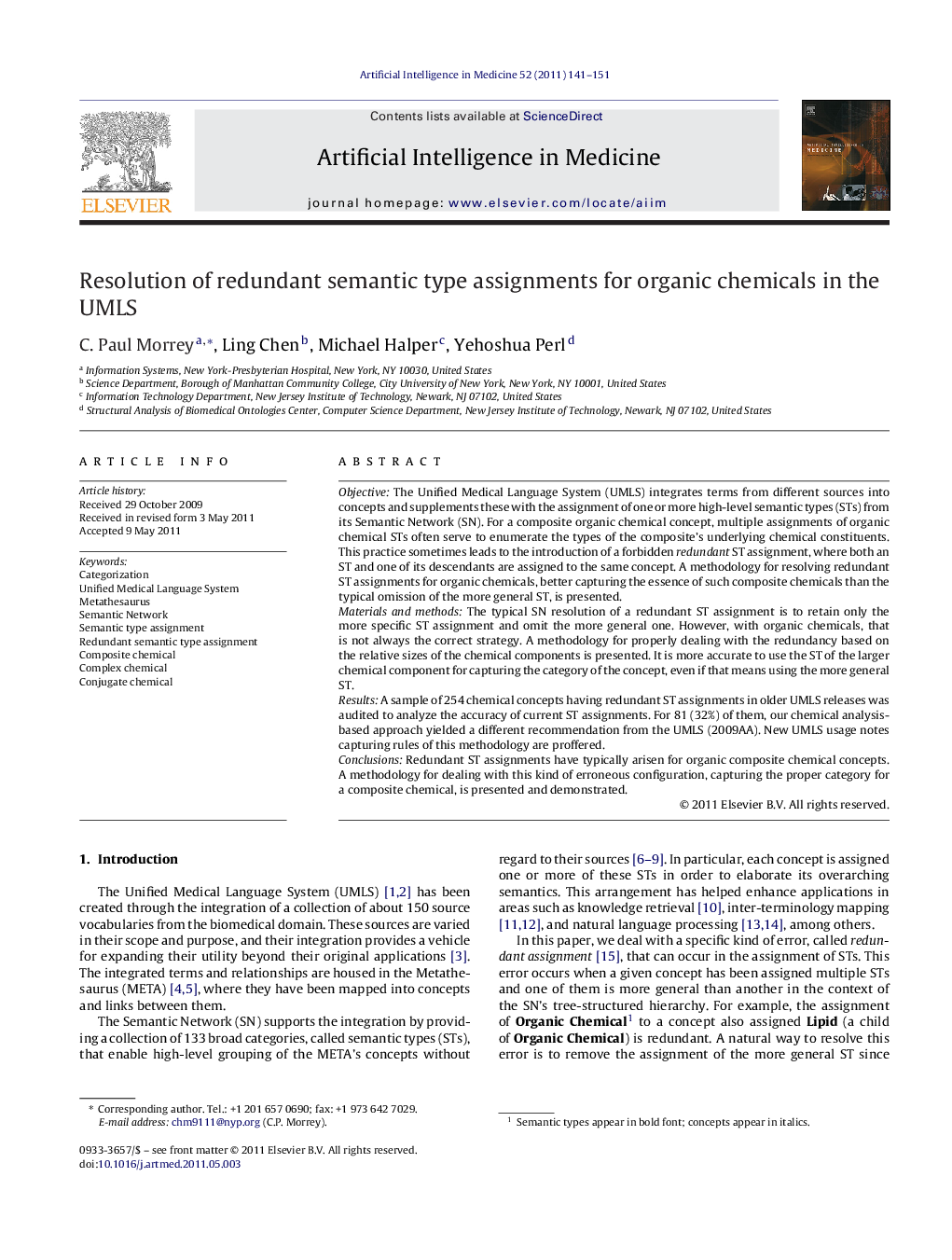 Resolution of redundant semantic type assignments for organic chemicals in the UMLS