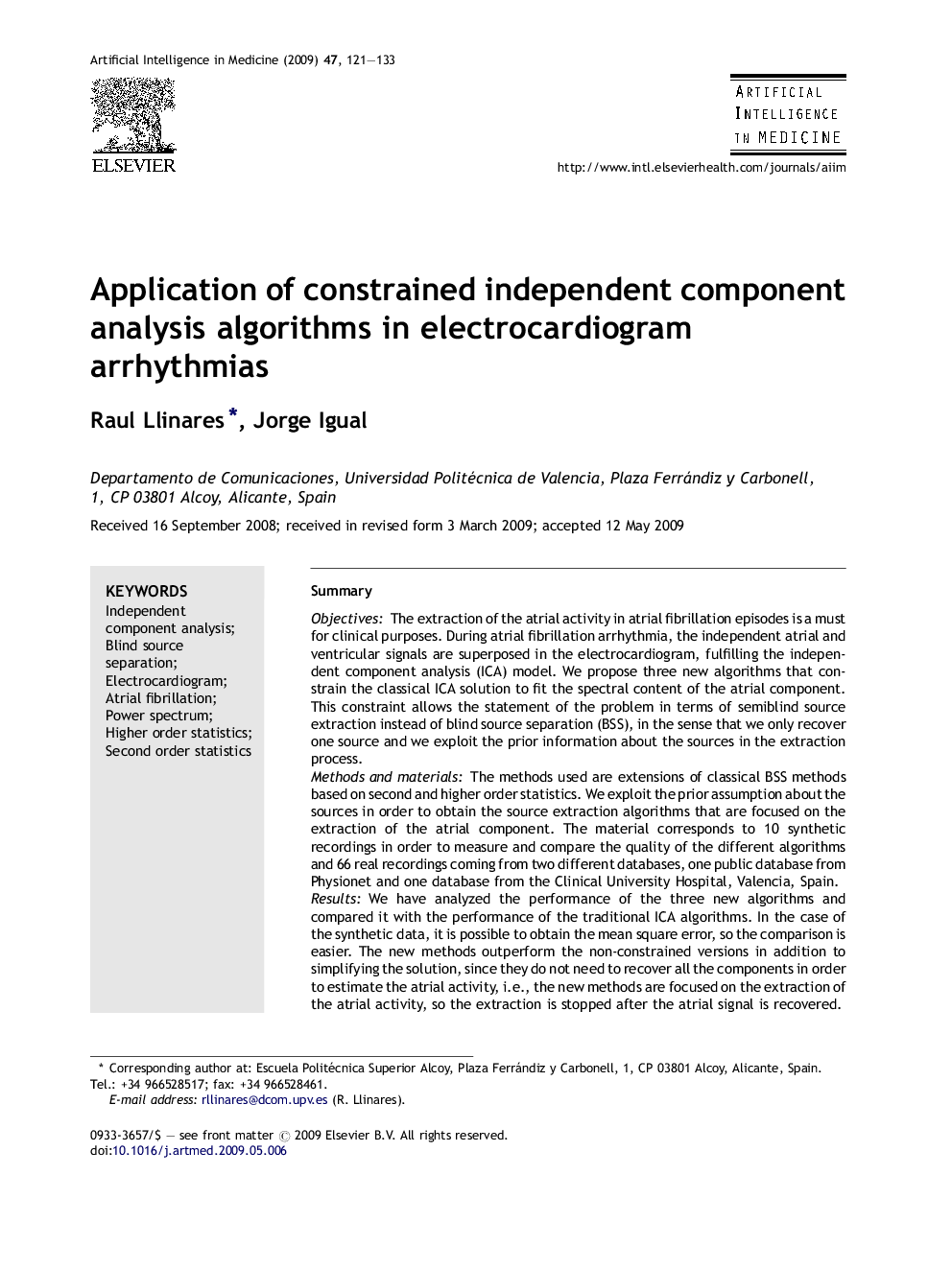 Application of constrained independent component analysis algorithms in electrocardiogram arrhythmias