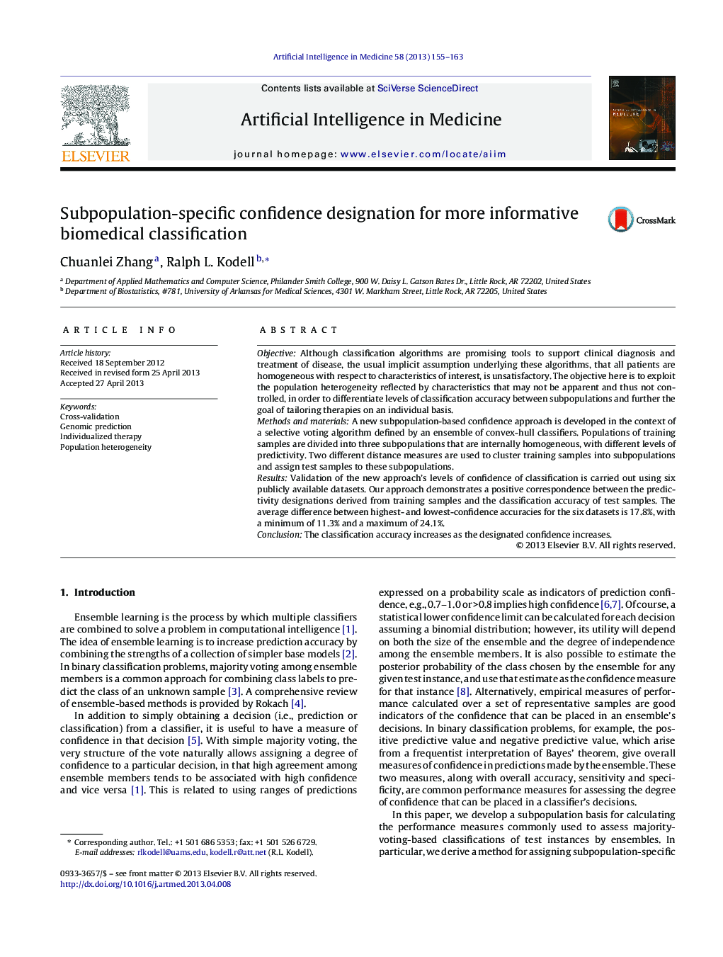 Subpopulation-specific confidence designation for more informative biomedical classification