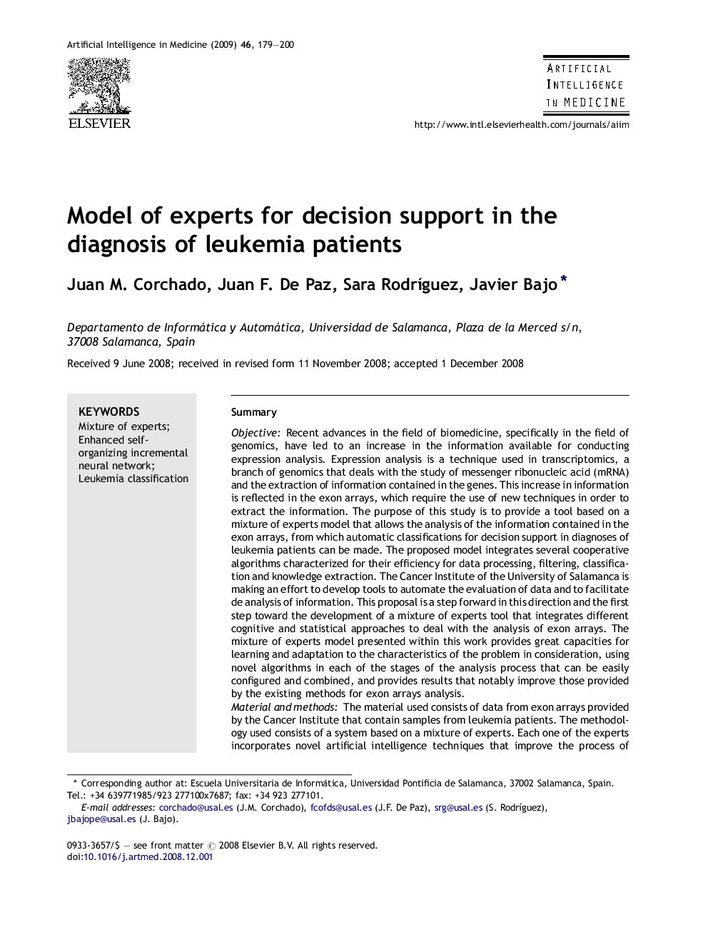 Model of experts for decision support in the diagnosis of leukemia patients