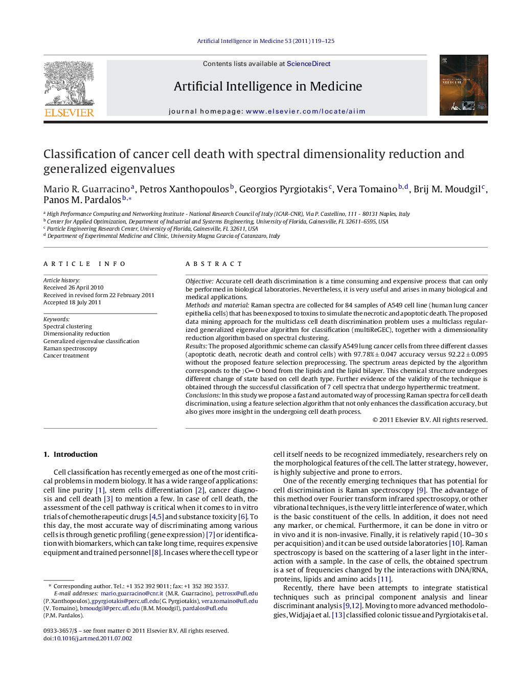 Classification of cancer cell death with spectral dimensionality reduction and generalized eigenvalues