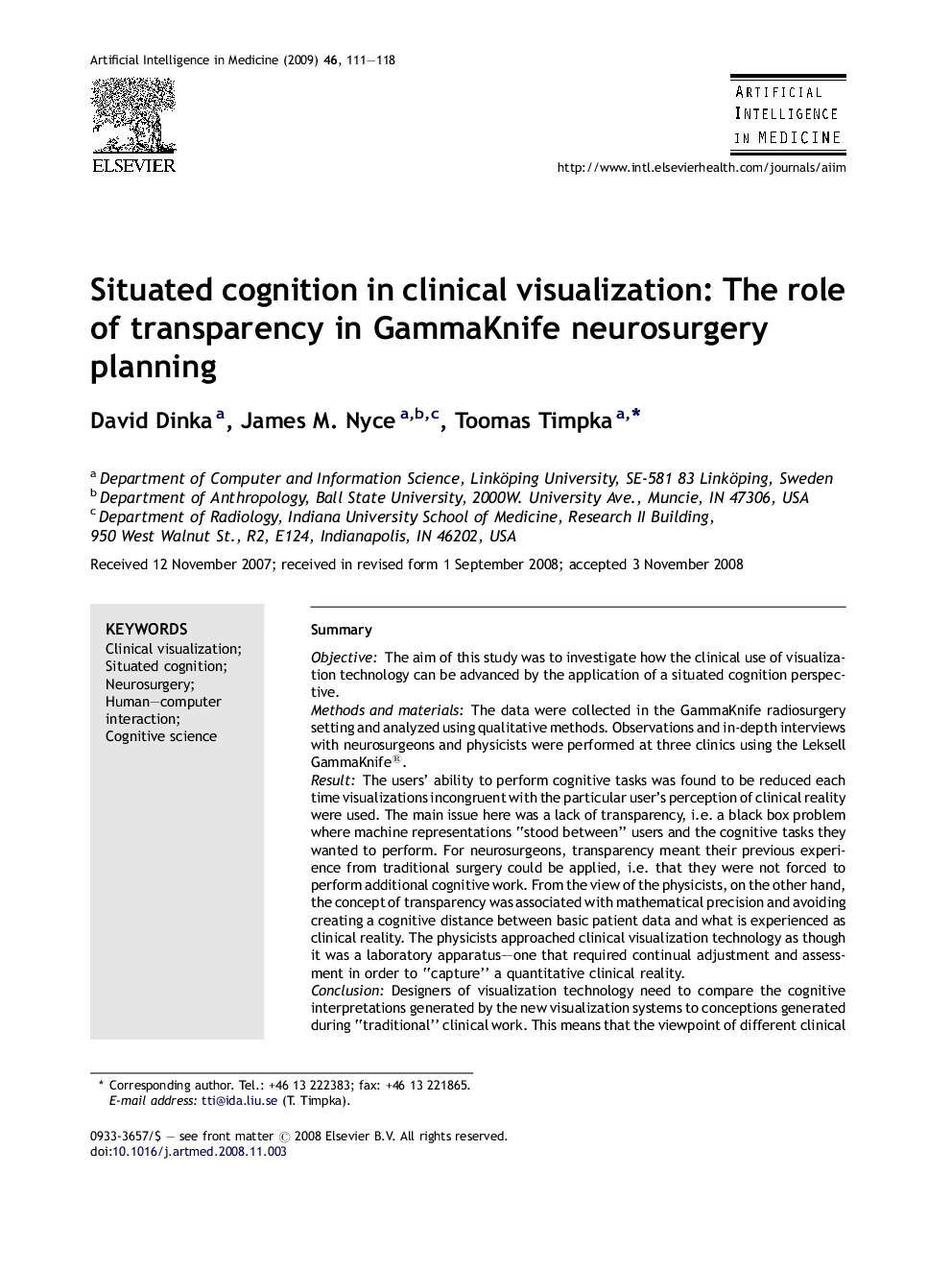 Situated cognition in clinical visualization: The role of transparency in GammaKnife neurosurgery planning