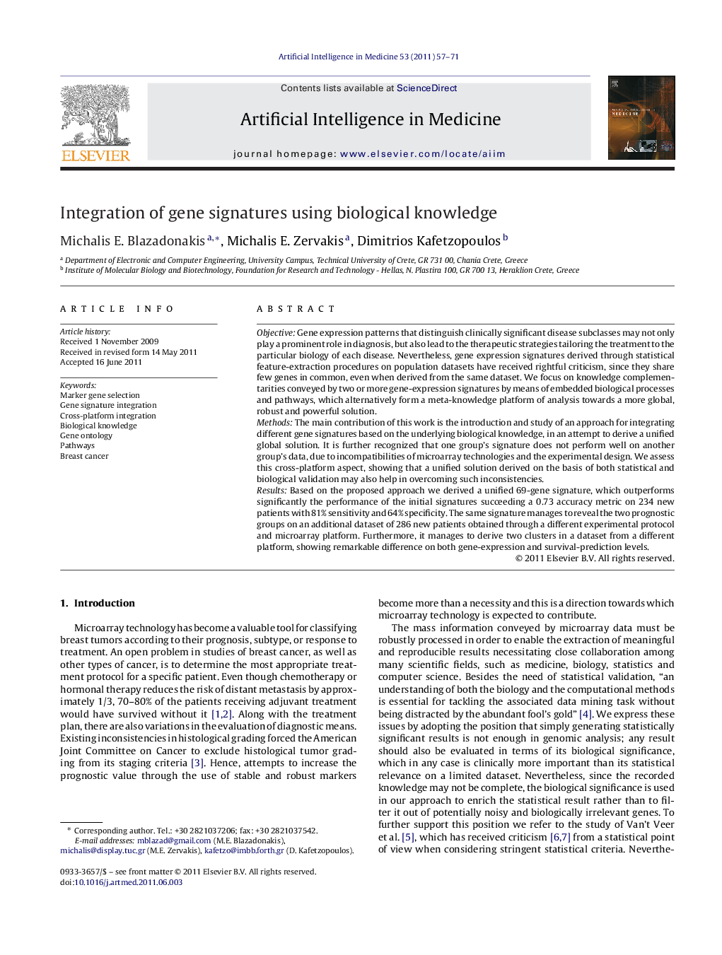 Integration of gene signatures using biological knowledge