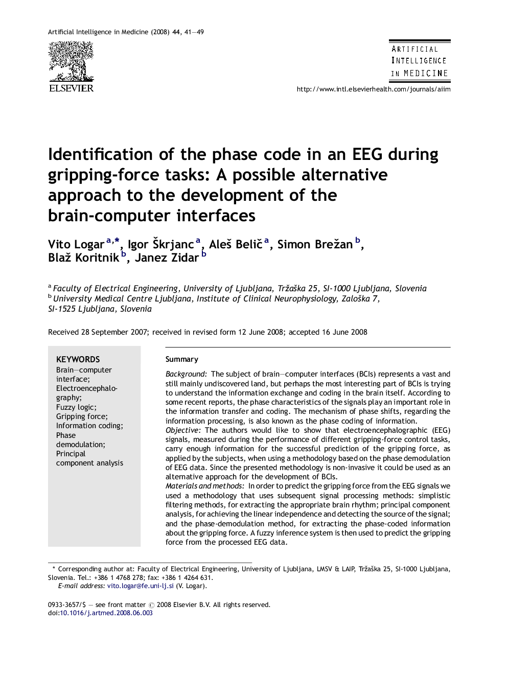 Identification of the phase code in an EEG during gripping-force tasks: A possible alternative approach to the development of the brain-computer interfaces