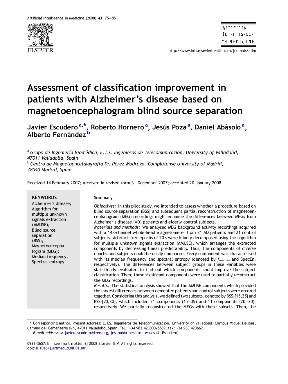Assessment of classification improvement in patients with Alzheimer's disease based on magnetoencephalogram blind source separation