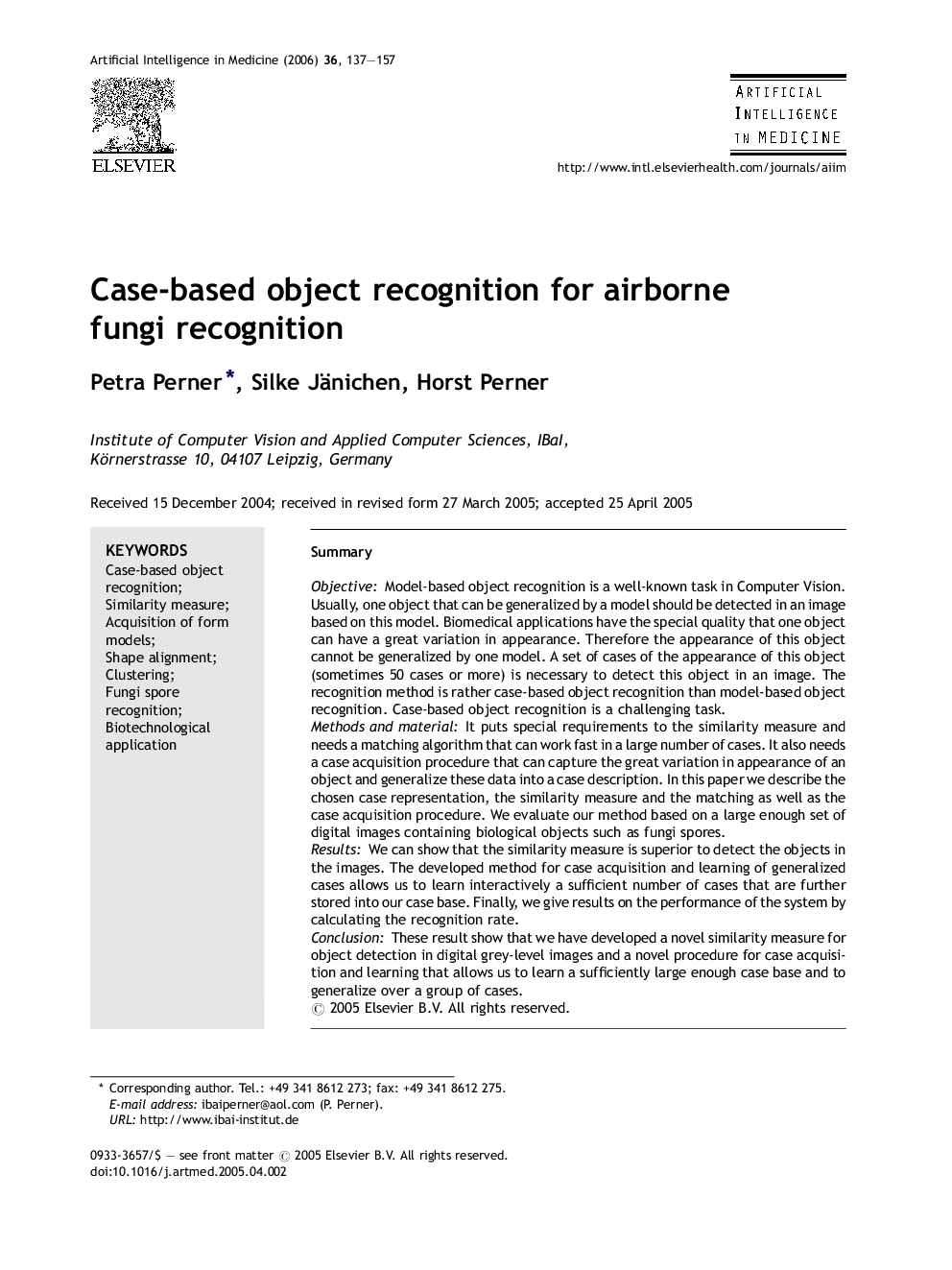 Case-based object recognition for airborne fungi recognition