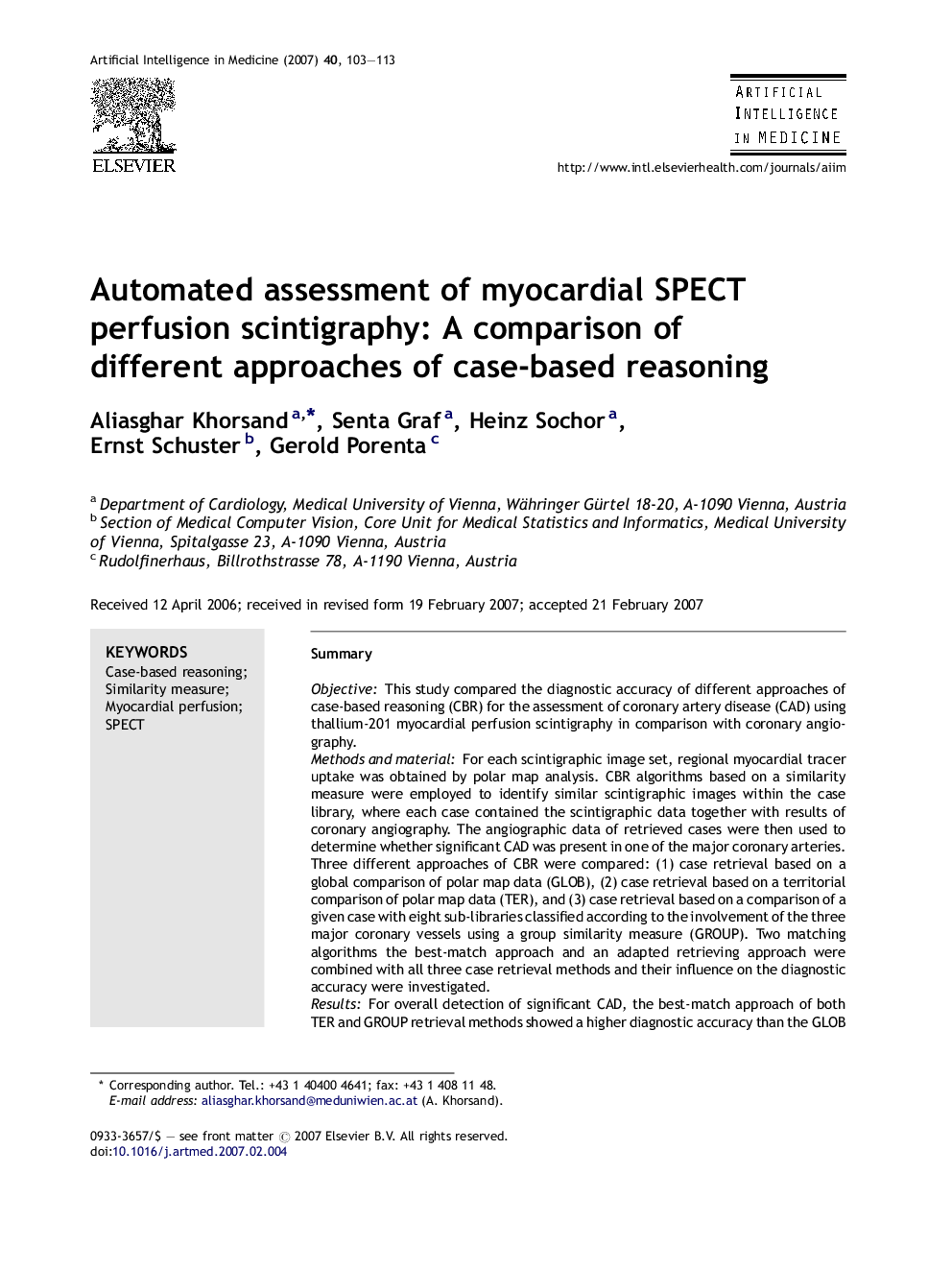 Automated assessment of myocardial SPECT perfusion scintigraphy: A comparison of different approaches of case-based reasoning