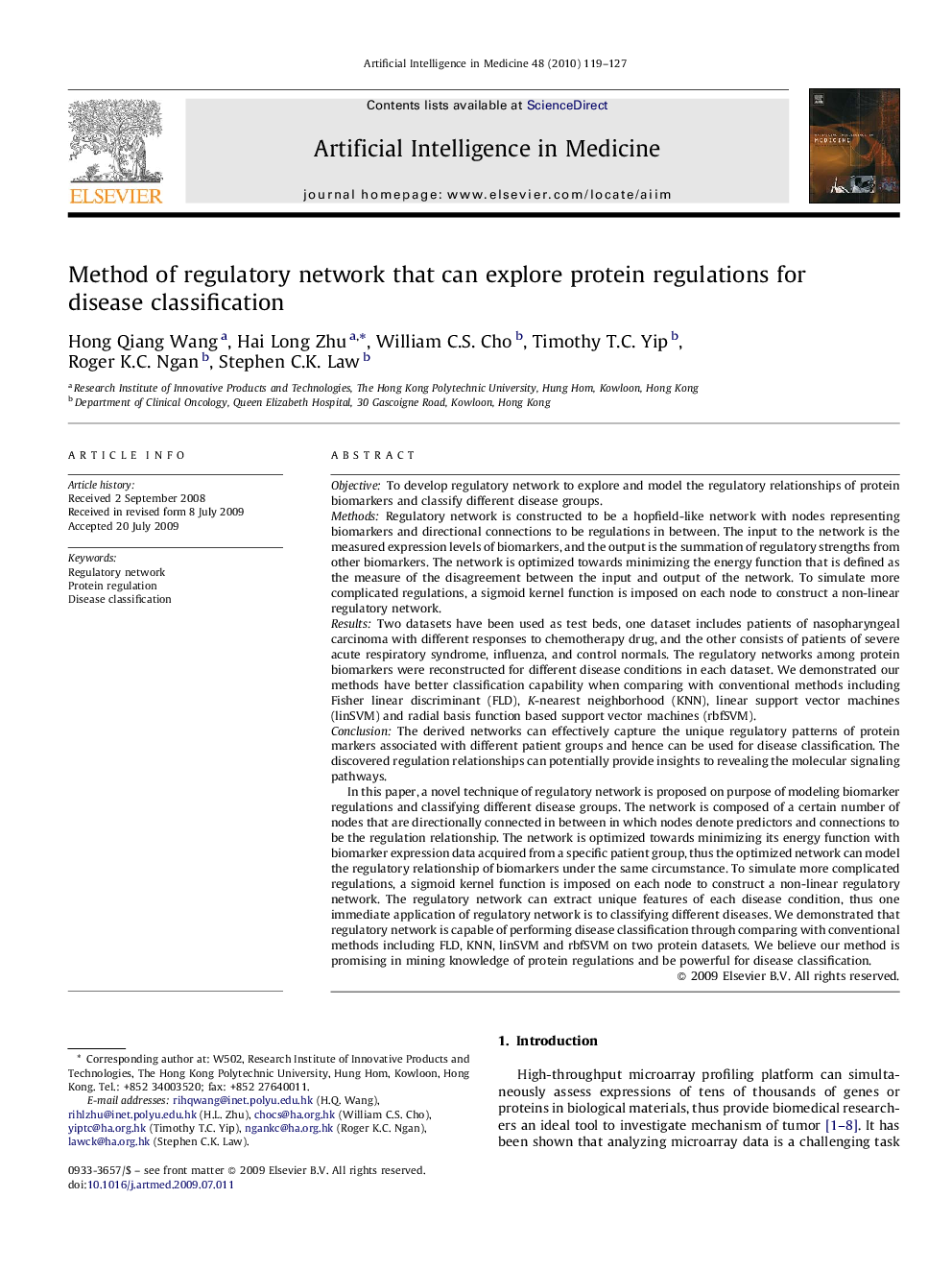 Method of regulatory network that can explore protein regulations for disease classification